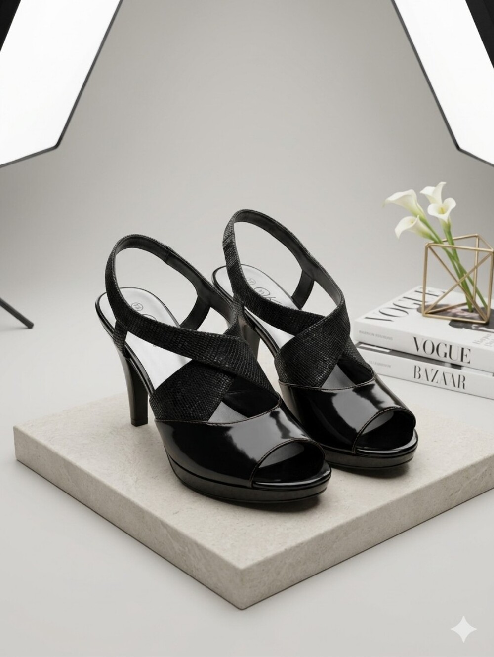Kelsi Dagger Black Patent Crisscross Slingback Heels Woman's Size 7M